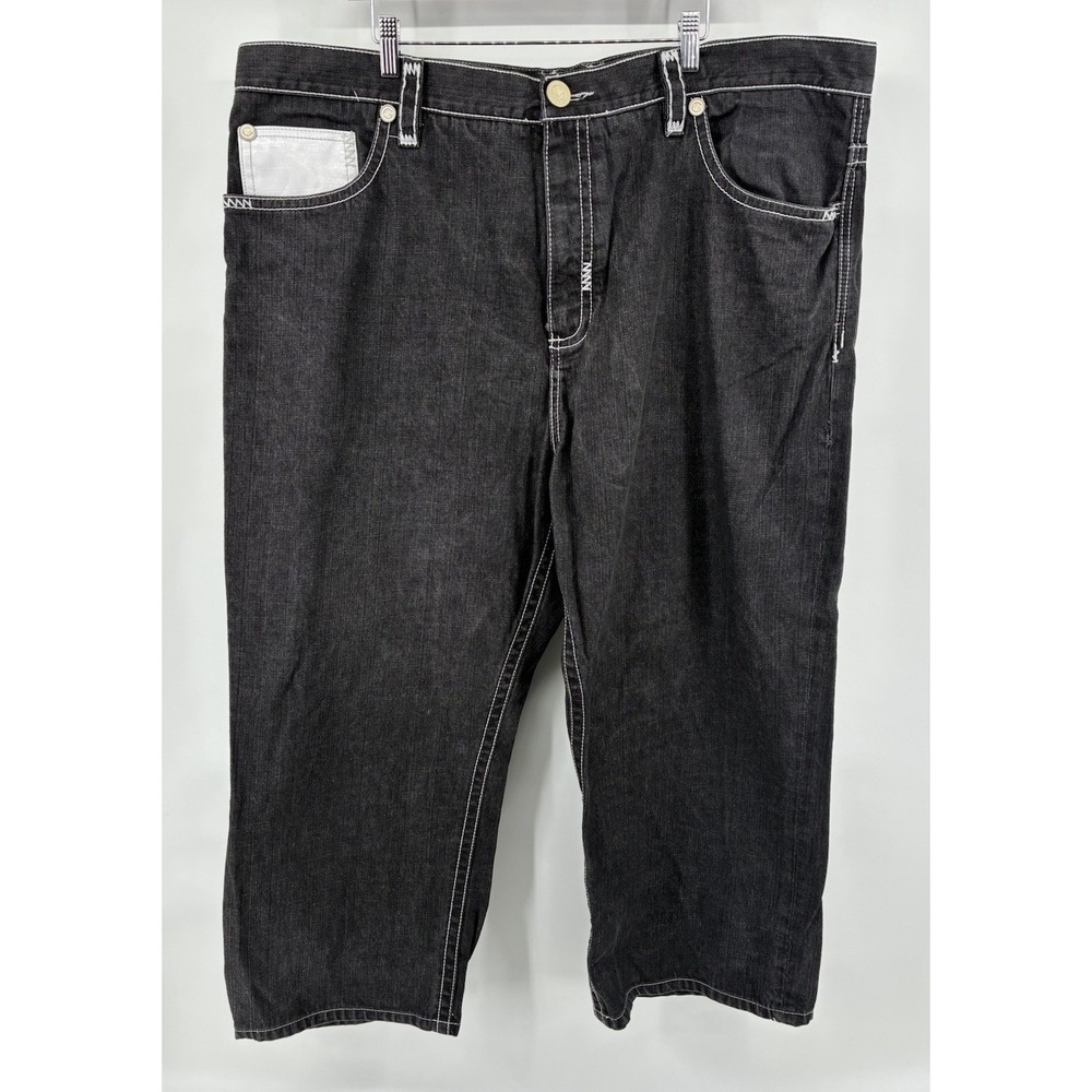 VNTG 90's Y2K Coogi Jeans Men Gray Embroidered Baggy Genuine Leather 46X27 - Picture 2 of 10